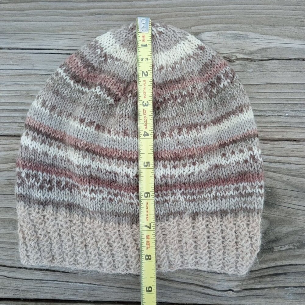 Mens Alpaca Wool Beanie Skully Hand Knit Hat Light Thin Faux Fair Isle Brown - Picture 9 of 10